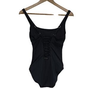 Michael Kors Women Sz 8 Black Lace Back Swimsuit One Piece Black Lightly Padded.